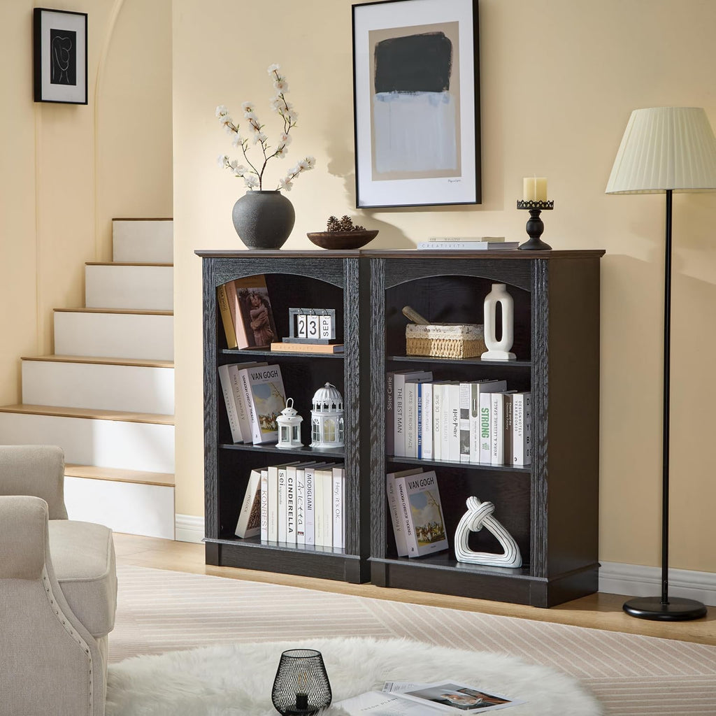 Black Bookshelf, 3 Tier Bookcase Kids Bookshelf Wood Cube Storage