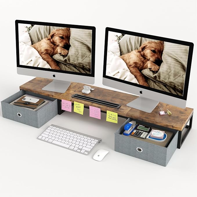 Dual Monitor Stand Riser with 2 Drawers by Mexin