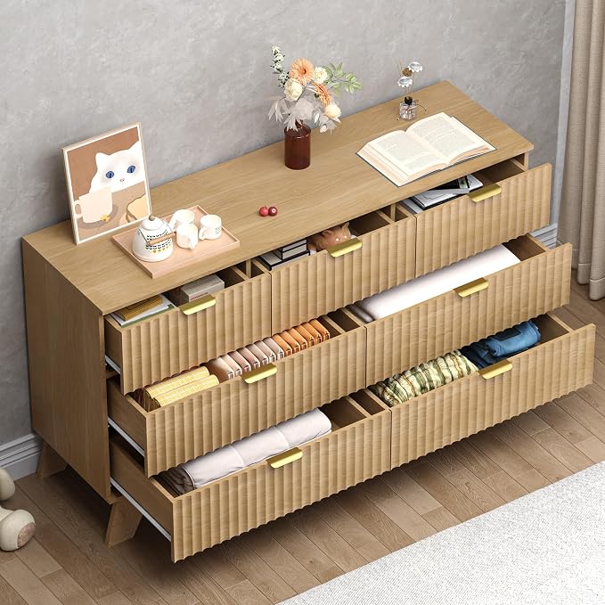 Fluted 7 Drawer Dresser, 47.2" Wide Modern Boho Chest of Drawers, Wooden - Image 4