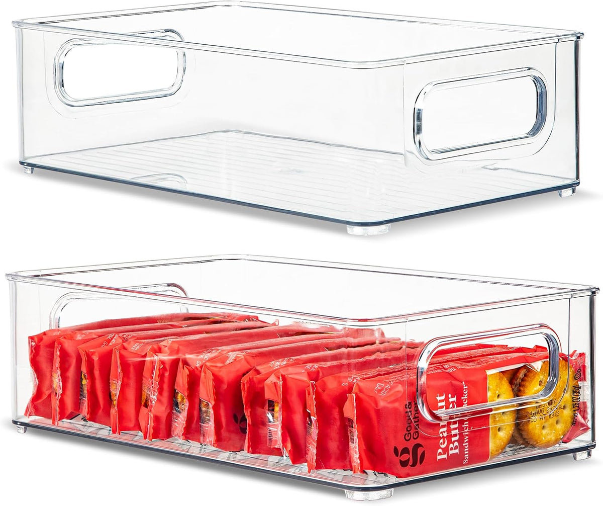 Plastic Food Storage 2 Pack Clear Container Bin with Handles for