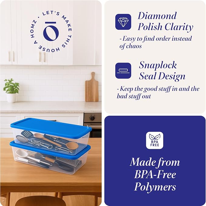 HOMZ 2-Pack Snaplock, Large Clear Plastic Storage Organizer Bins w/Lids - Image 3
