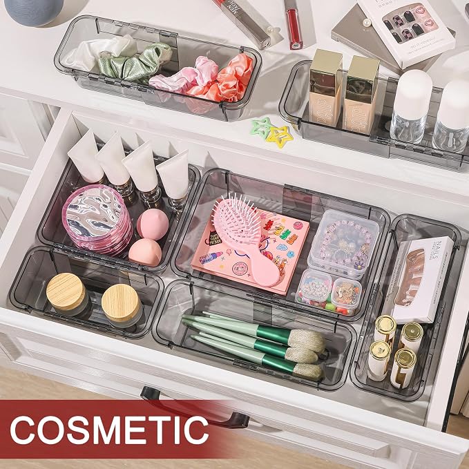 8 PCS Black Expandable Drawer Organizer, Medium Drawer Organizers and Storage - Image 3