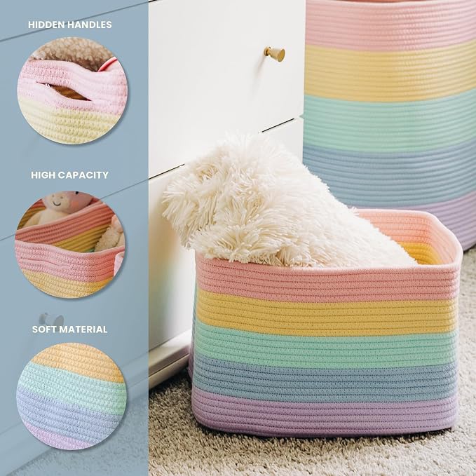 OrganiHaus Set of 3 Pastel Rainbow Woven Storage Baskets - Image 3
