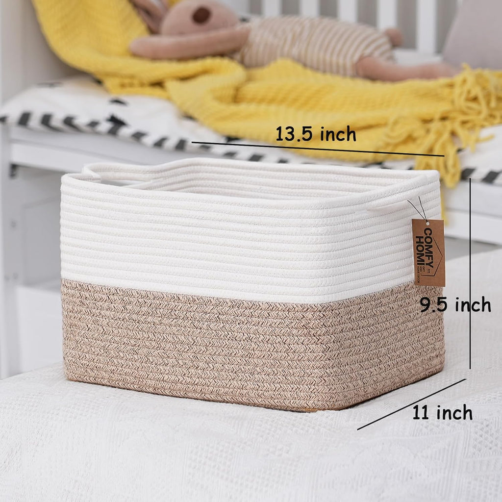 Cotton Rope Woven Basket with Handles for Shelves,Toys,Book, Cloth