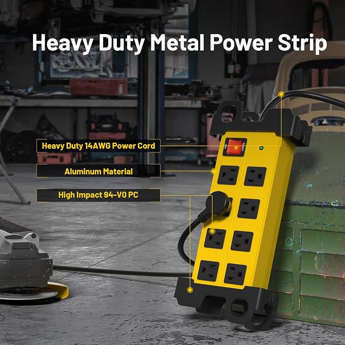 8 Outlet Heavy Duty Power Strip, 2700J Surge Protector - Image 5