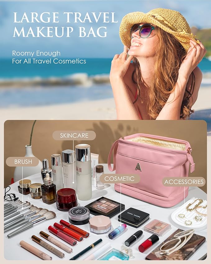 Gifts for Teacher-Initial Makeup Bags, Personalized Double Layer Cosmetic Bag - Image 2