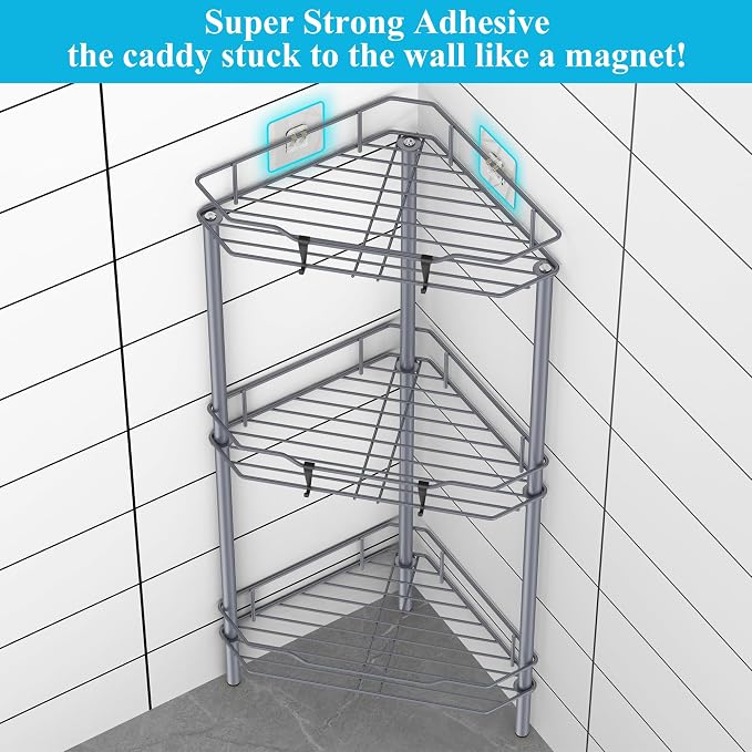3 Tier Floor Standing Corner Shower Caddy Organizer Shelf - Image 2