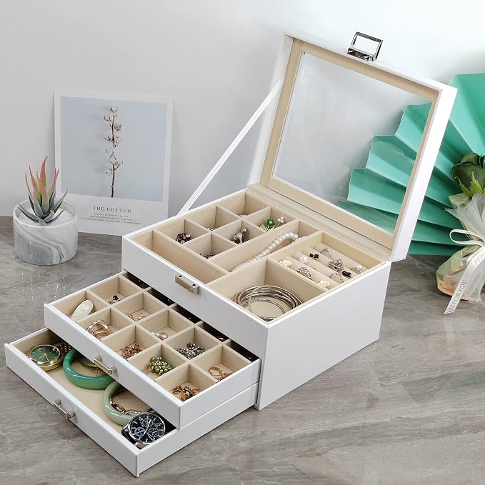 BOOVO Clear Lid Jewelry Box, 3 Layers Jewelry Organizer Large Multi-Functional - Image 6
