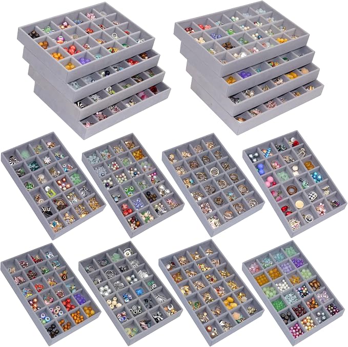 Stackable Jewelry Organizer Tray 24-Grid Velvet Jewelry Drawer Inserts Earring by 7COLORSKY
