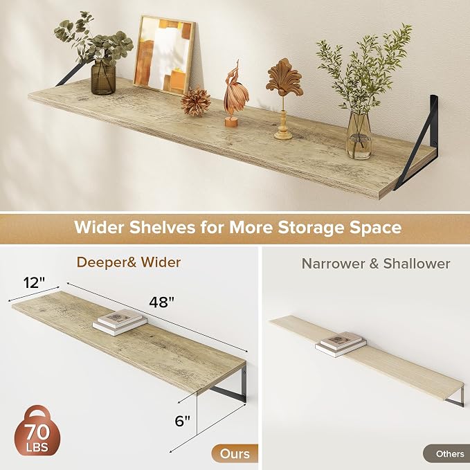 Deep Floating Shelves Wall Mounted, Living Room, Office - Image 3