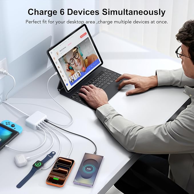 USB C Fast Charger, 100W GaN 6 Port Type Charging Station Hub Block Cube - Image 5