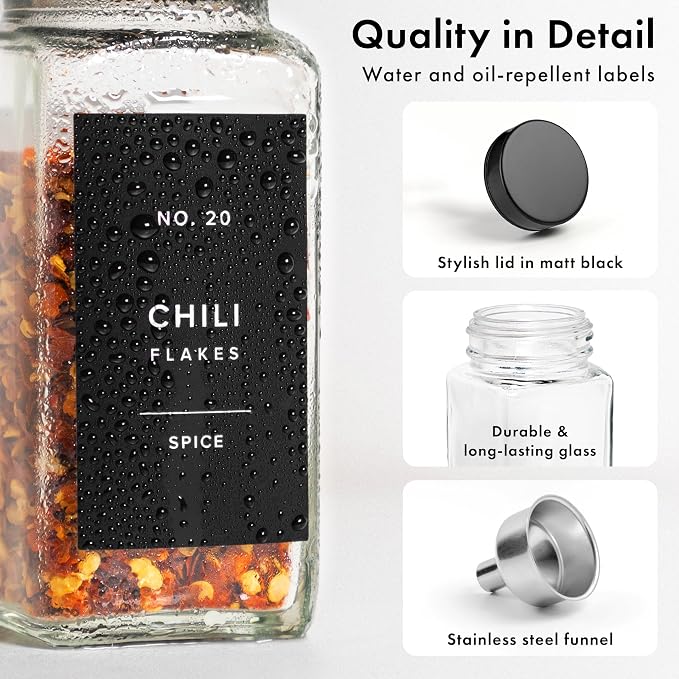 Glass Spice Jars with Label and Stainless Steel Lids Spice Containers with 240 - Image 8