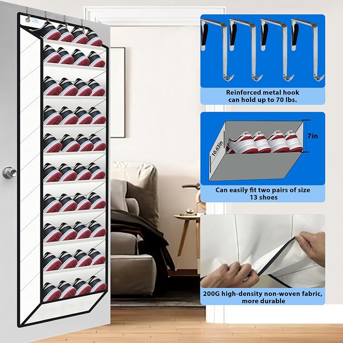Over The Door Shoe Organizer, 70 Pounds Large Capacity, Heavy Duty-Extra Deep - Image 3