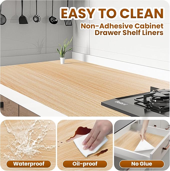 Drawer Shelf Liner for Kitchen Cabinets Non-Adhesive, Non Slip Shelf Paper - Image 3