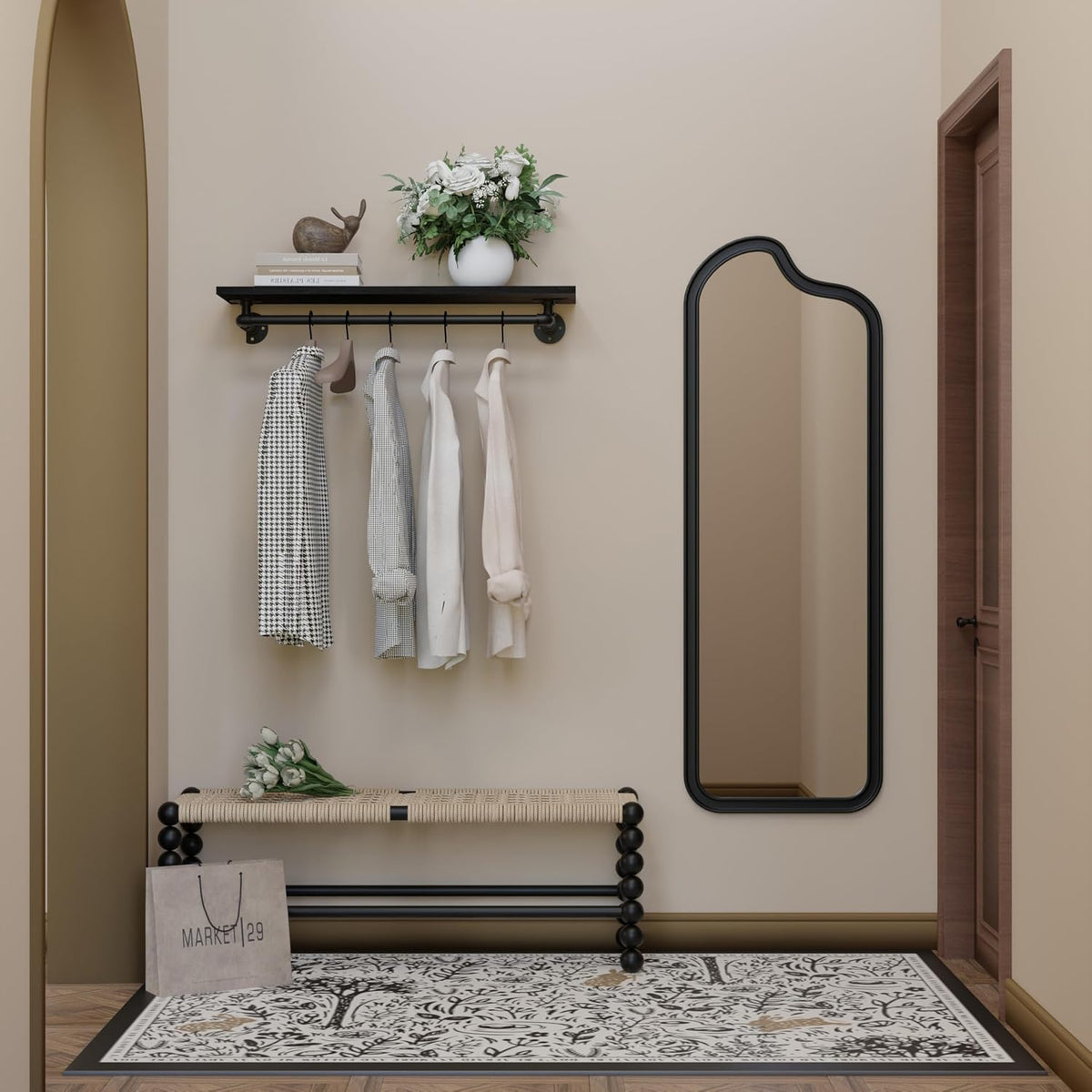Black Clothes Rack 36in, Wall Mounted Garment Rack with Black Real