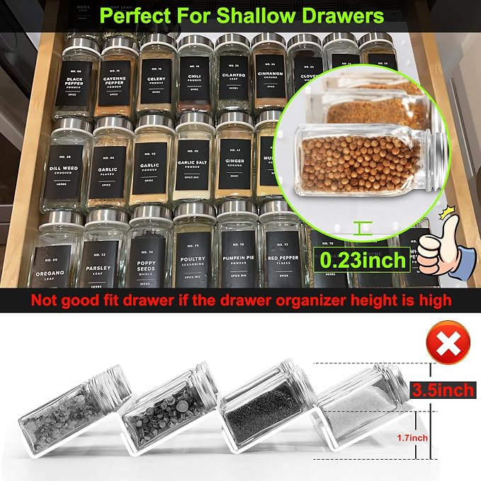 Gosmol Spice Drawer Organizer insert, Adjustable & Non-Slip Silicone Spice - Image 4