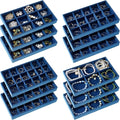 Junkin 12 Pcs Jewelry Tray Velvet Stackable Jewelry Organizer Trays Divided by Junkin