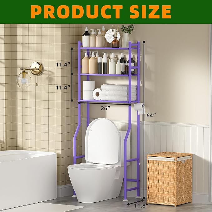 3-Tier Over The Toilet Storage, Space Saver Metal Bathroom Shelves, - Image 2