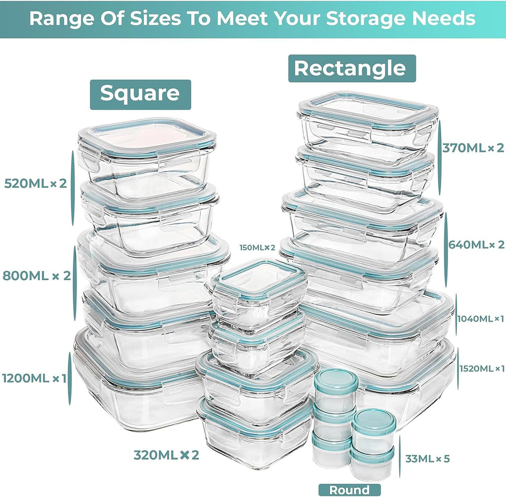 Razab 35 Pc Set Glass Food Storage Containers with Lids - Meal Prep