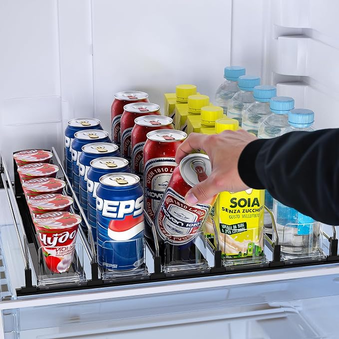 Soda Can Dispenser, Self-Pushing Drink Organizer, Width Adjustable Fridge - Image 2