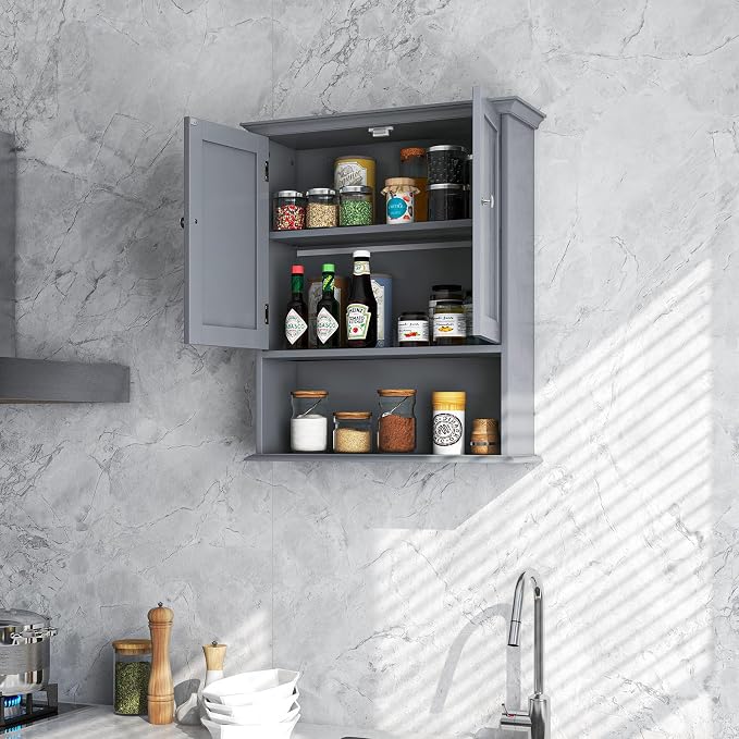 Tangkula Bathroom Wall Cabinet, Wooden Hanging Cabinet - Image 4