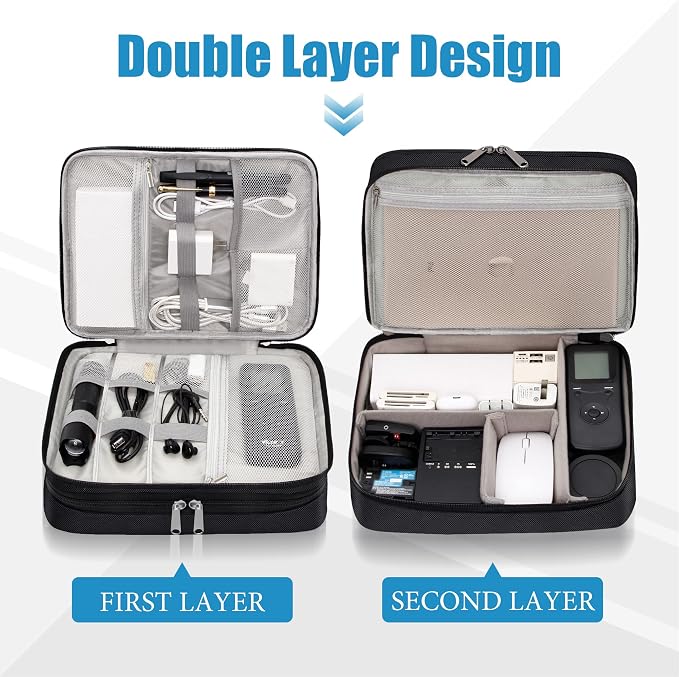SELLYFELLY Electronics Travel Organizer, Double Layer Cable Organizer Bag - Image 3
