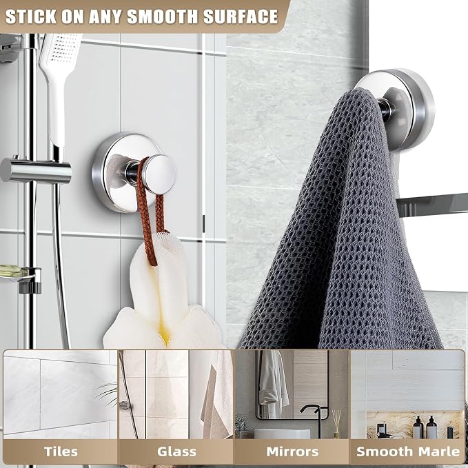 Suction Cup Hooks for Shower No-Drill Bathroom Hooks for Towels, Loofah - Image 2