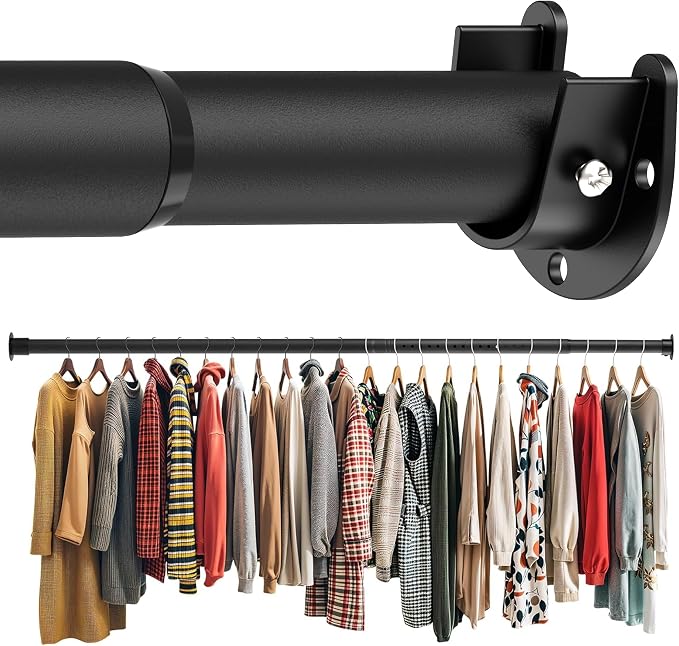 Closet Rod 17-39 Inches, Adjustable Heavy Duty Metal Black Closet Rods by Unknown