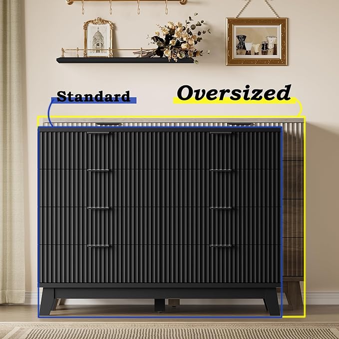 53" Tall Dresser for Bedroom, 8-Drawer Fluted Chest of Drawers, Modern Wood - Image 3