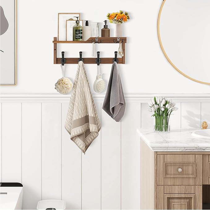 Coat Rack Wall Mount with Shelf, Coat Hanger Wall Mount with Key Hooks and Mail - Image 3