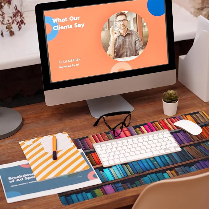 Large Gaming Mouse Pad for Desk, Bookshelves Full of Books Desk Mat, Colorful - Image 5