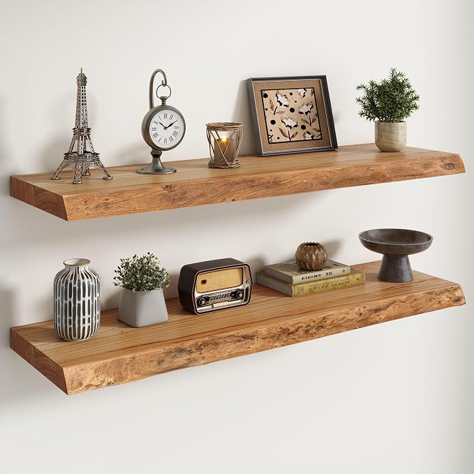 RICHFOCUS Live Edge Elm Floating Shelves by Unknown