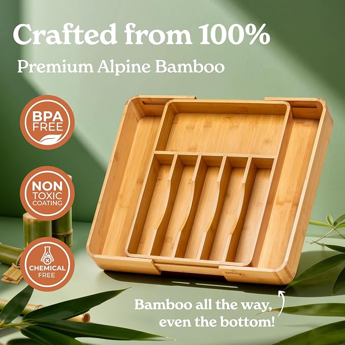 SMIRLY Silverware Drawer Organizer – Bamboo Kitchen Drawer Organizer, - Image 5