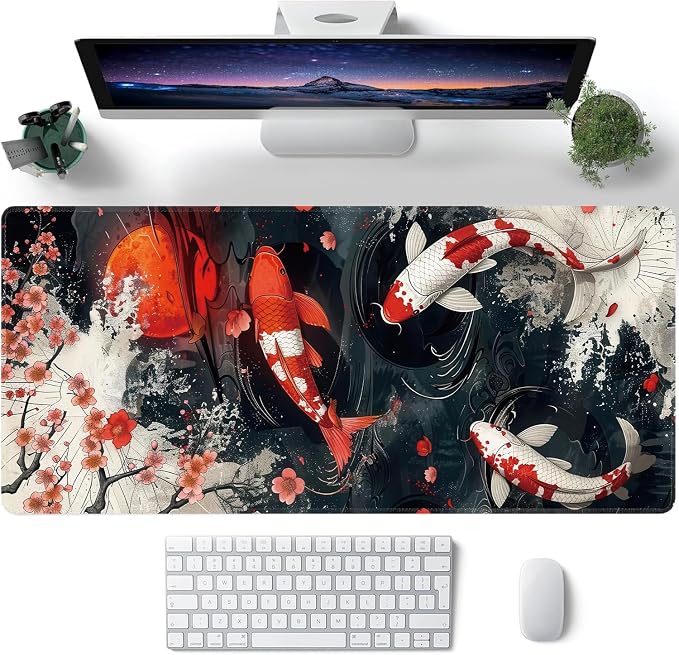 Koi Fish Large Mouse Pad, Gaming Keyboard Desk Pad, Extended Mouse Mat Non-Slip - Image 2