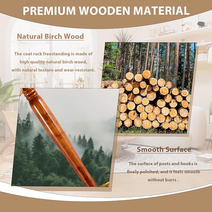 Solid Wooden Coat Rack Stand, Coat Racks Freestanding - Image 5