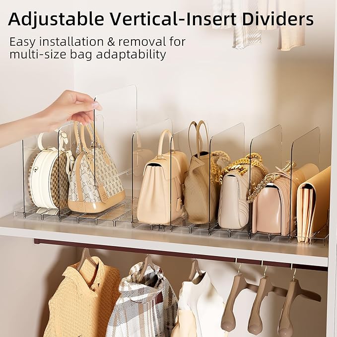 Bag & Purse Organizer for Closet Shelf Stackable Acrylic Shelf Dividers for - Image 2