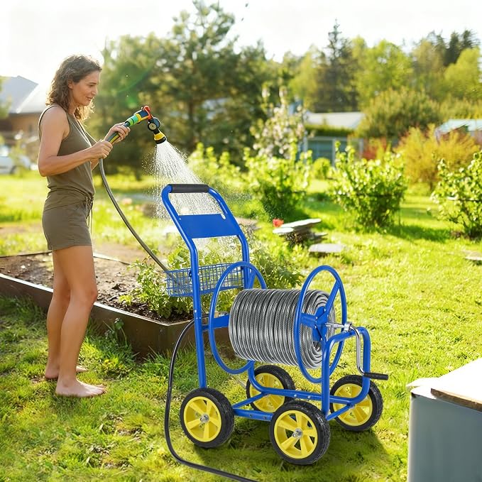 Goplus Garden Hose Reel Cart, 300 FT of 5/8" Large Capacity, Heavy-Duty Metal - Image 9