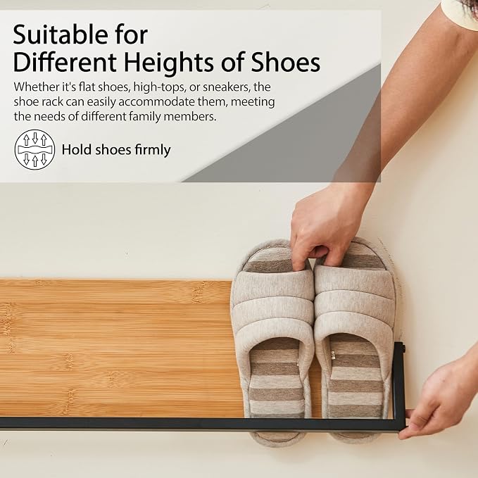 Wall Mounted Shoe Rack Scandinavian Bamboo & Metal Shoe Storage, Space-Saving - Image 7