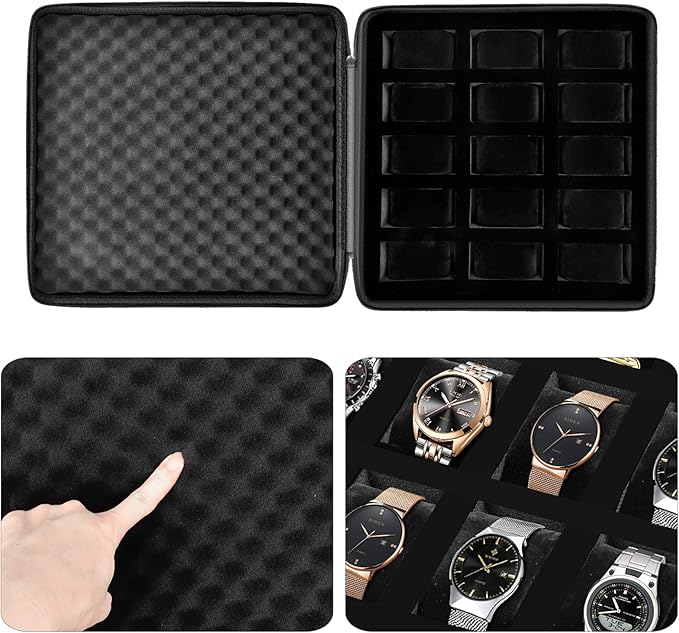 Comecase 15 Slots Watch Box Organizer/Men Watch Display Storage Case Fits All - Image 3