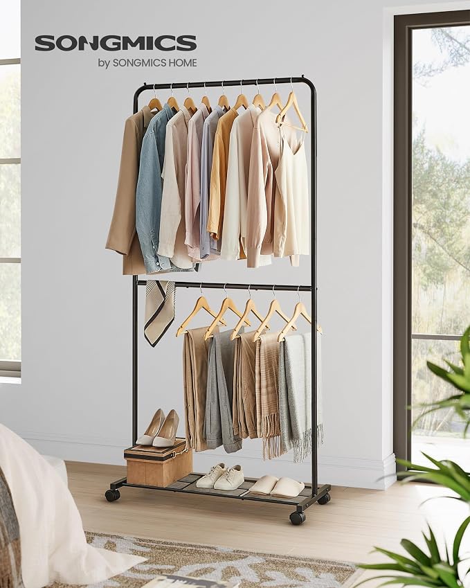 SONGMICS Clothes Rack with Wheels, Double-Rod Clothing Rack - Image 2