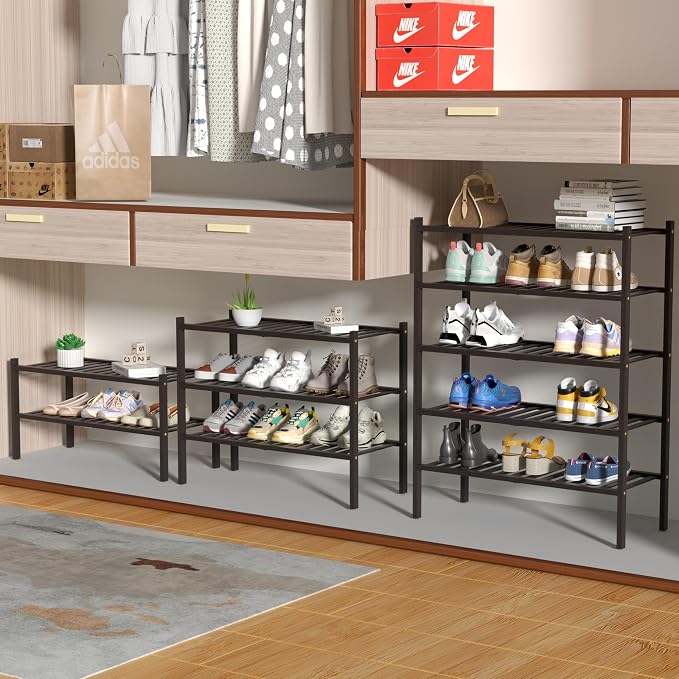 4 Tier Bamboo Shoe Rack for Closet Free Standing Wood Shoe Shelf for Entryway - Image 4
