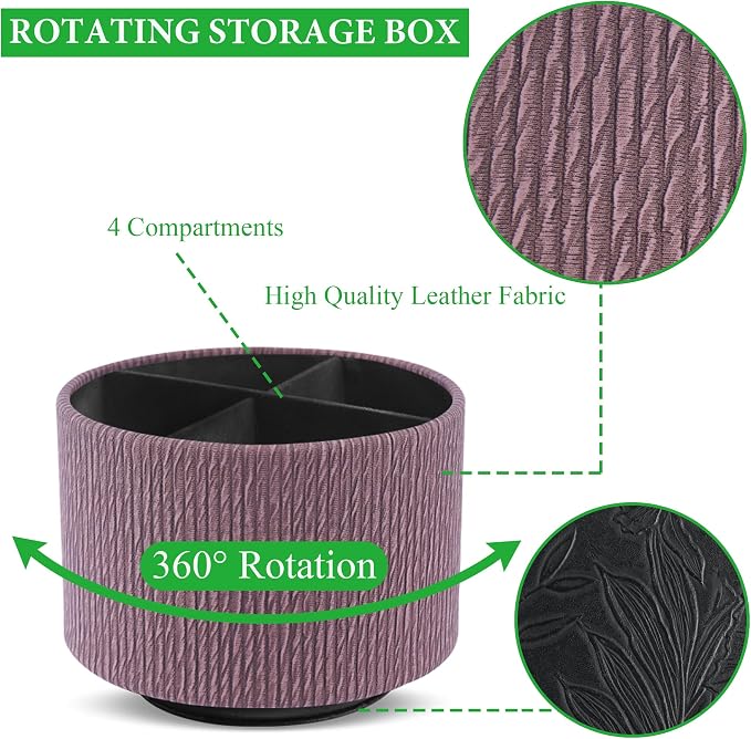 Round Leather Art Supply Organizer, Remote Control Holder, 360 Degree Spinning - Image 3