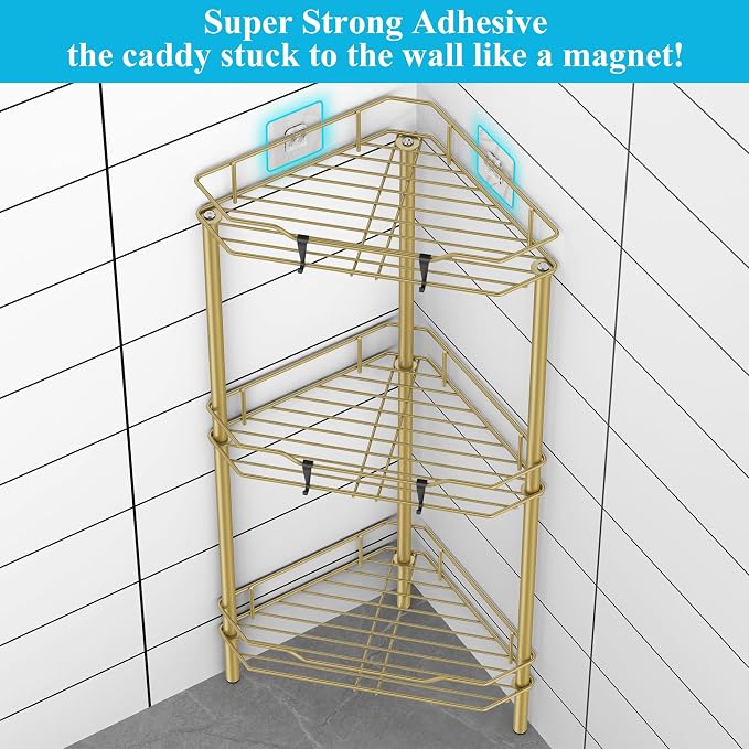 3 Tier Floor Standing Corner Shower Caddy Organizer Shelf - Image 2