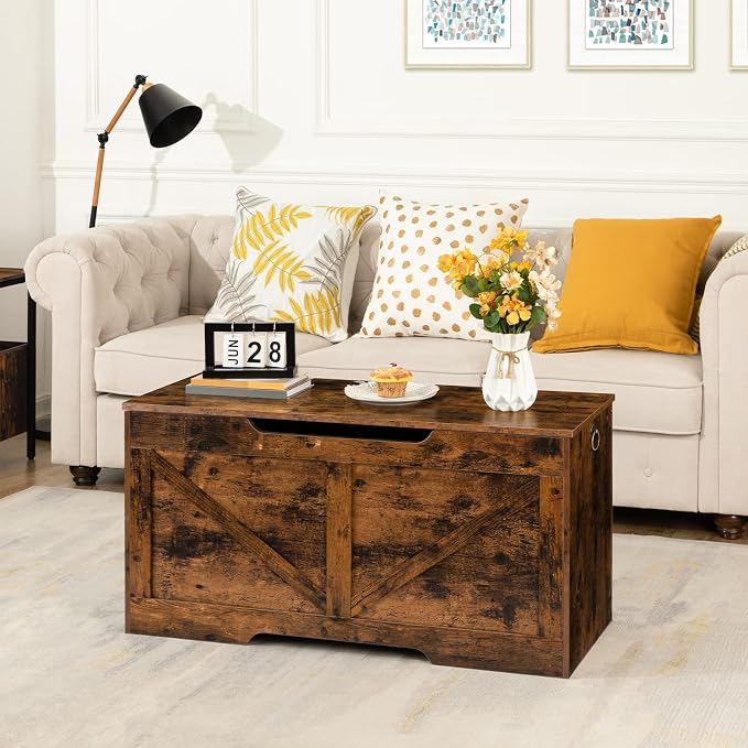 HOOBRO Storage Bench, 39.4” Retro Wooden Storage Chest - Image 4