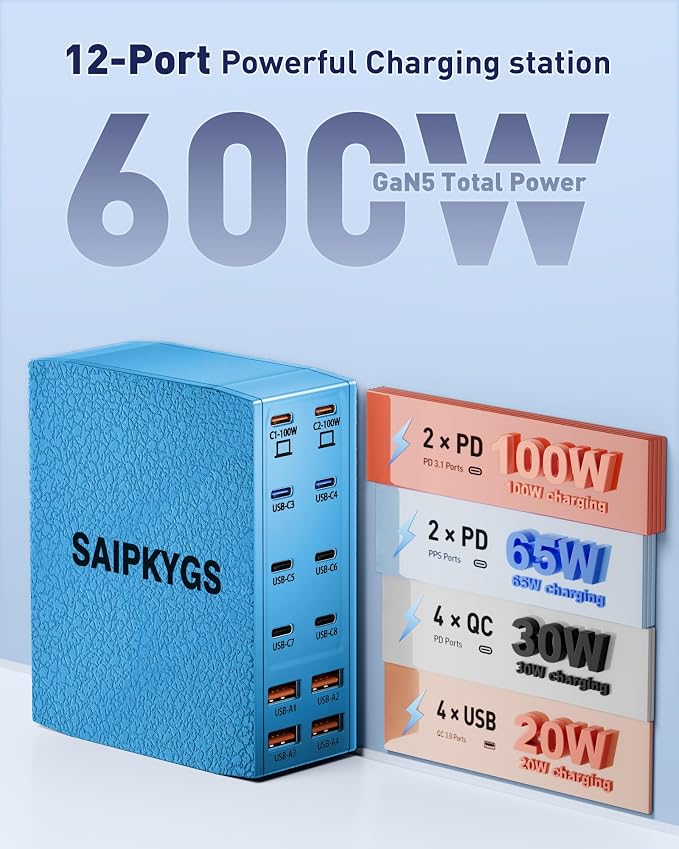 USB Charging Station, 12-Port USB C Charger Block - Image 2