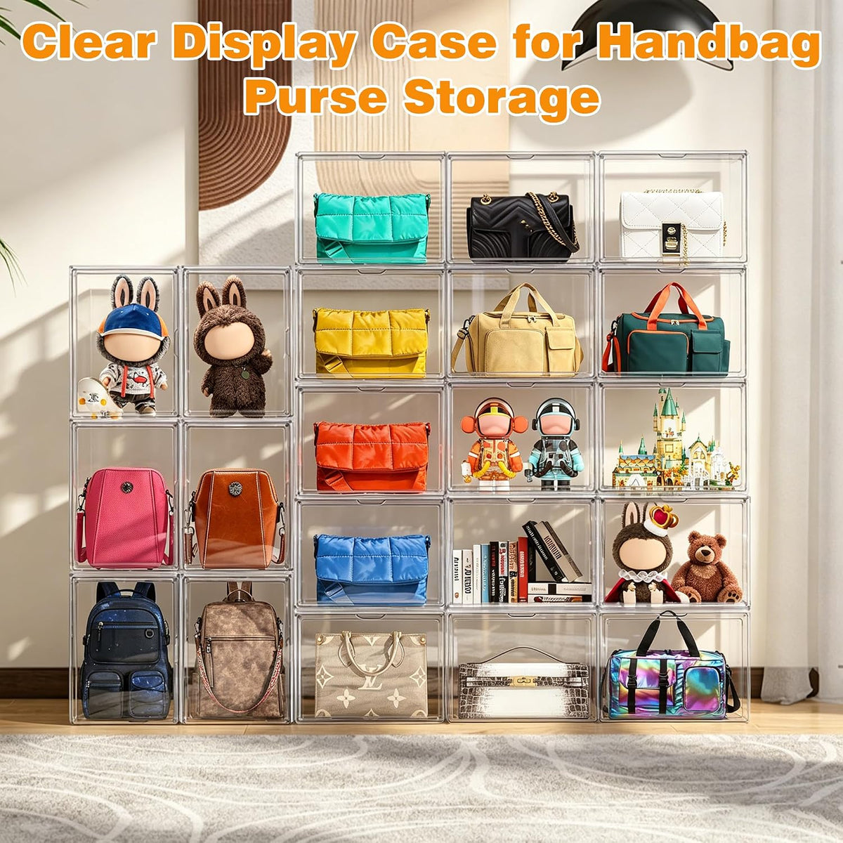 10 Pack Clear Purse Handbag Organizer, Stackable Acrylic Display Case