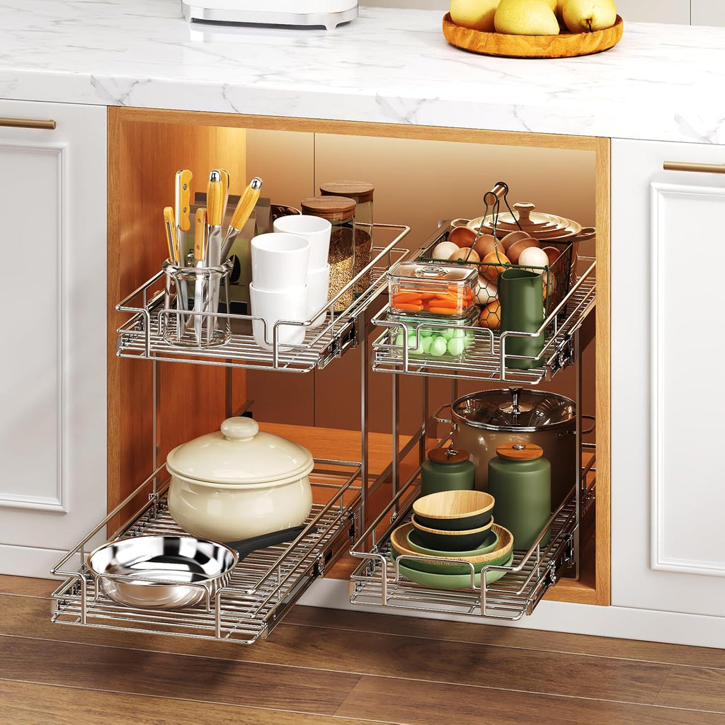 2 Tier Individual Pull Out Cabinet Organizer 71⁄2" W x 211⁄2" D, Heavy
