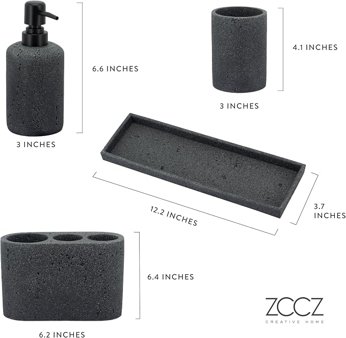 ZCCZ - Black Bathroom Accessories Set 4 Pcs - Toothbrush Holder, Soap Dispenser - Image 7