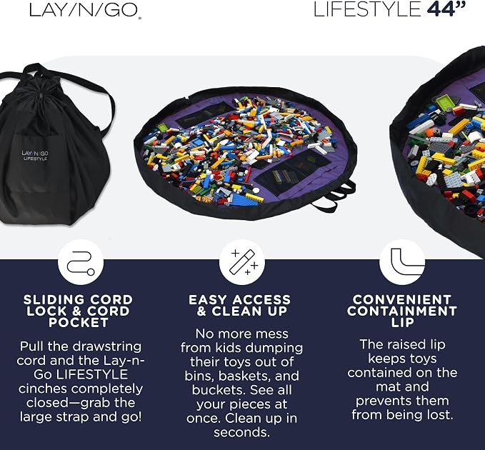 Lay-n-Go 2-in-1 Small Portable Drawstring Toys Storage Organizer and Play Mat - Image 3