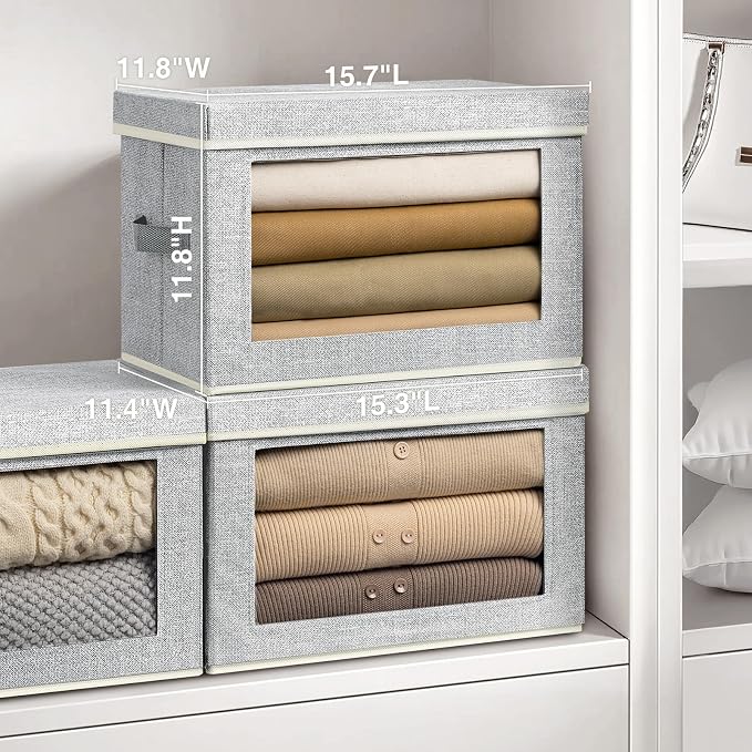 Storage Bins with Lids, 3 Pack Large Storage Cubes with Window, Closet Bins - Image 2
